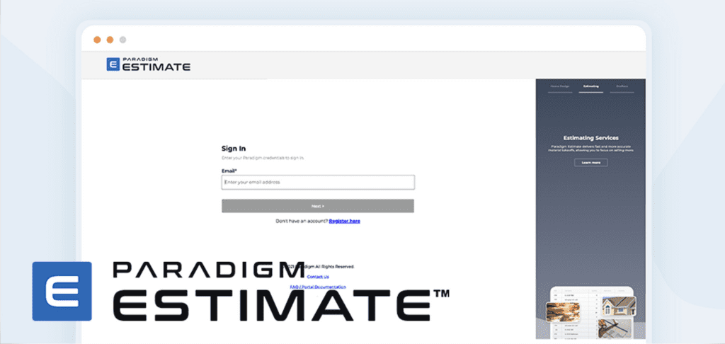 Enter the Paradigm Estimate™ Project Portal