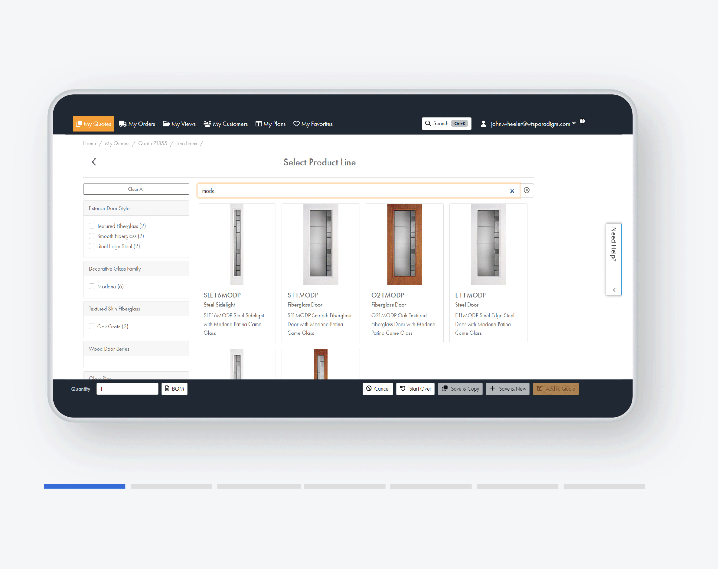 Paradigm Omni UI for Door Manufacturers