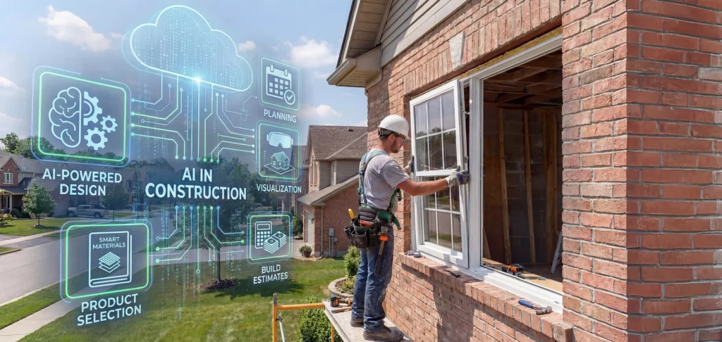 Paradigm - Digital AI in Construction Graphic Overlayed on Image of a Man Installing a Window  - Feature Image - 2200x10