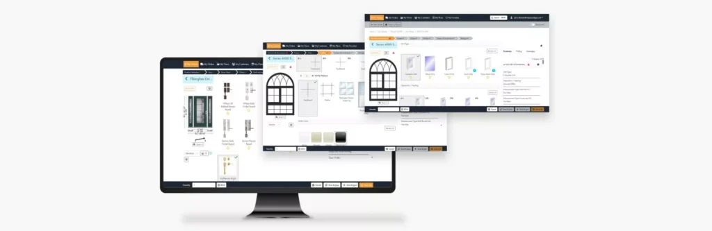 Paradigm Omni CPQ Software on a Desktop with Other UI Screenshots Exploding Off It