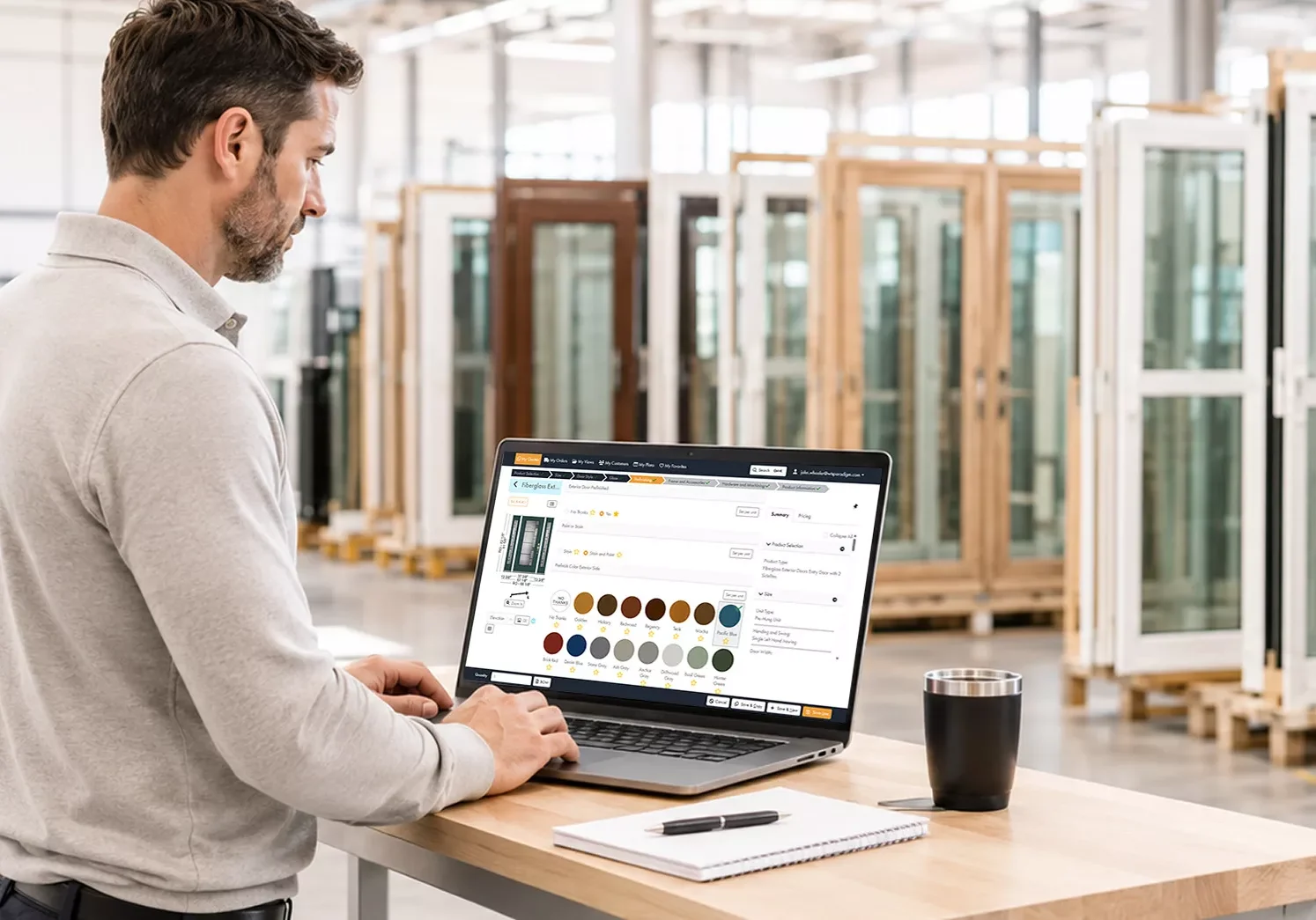 Paradigm - Man in Window and Door Manufacturer Warehouse Using CPQ Software - Feature Image - 2200x1045